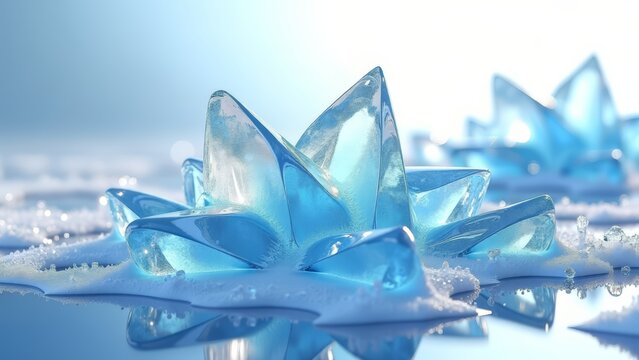 Fototapeta Ice crystal fractal with light blue backlighting