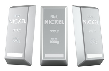Nickel bullion bars 1000g, fine nickel 999.9. 3D rendering