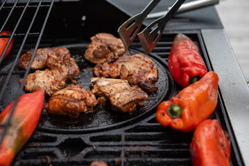 Grilled Chicken and Red Peppers on a Summer Barbecue