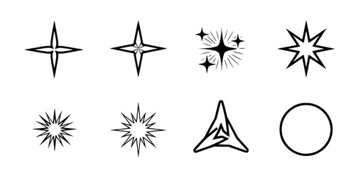 Obraz premium Minimalist Star Sparkle Rating Flat Vector Symbol Set 
