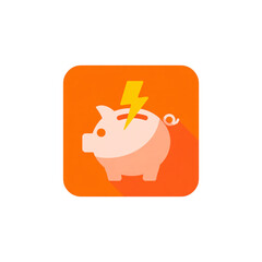 Piggy bank with lightning bolt icon on orange background money savings isolated on a transparent background