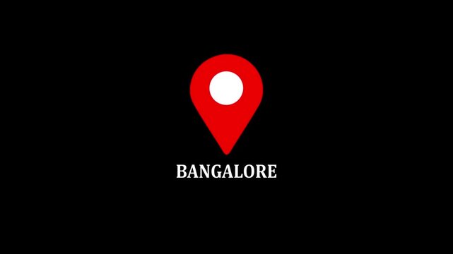 location of the city of Bangalore ,the name of the place with the location has been displayed, sign animated with alpha channel 4k video GPS location tracking icon .