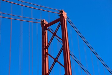 Ponte 25 de Abril Bridge in LisbonюView of famous Lisbon bridge over Tagus river.