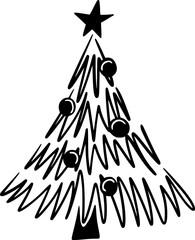 Xmas Tree Doodle Hand Drawn Black Vector Isolated Illustration