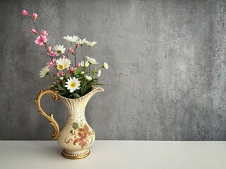 bouquet of flowers, artificial flowers in an antique vase