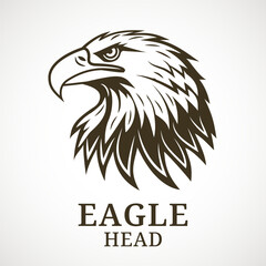 Eagle head vector logo. Majestic bird of prey mascot. Symbol of power, strength, and freedom. Isolated illustration for a company emblem or graphic design element.