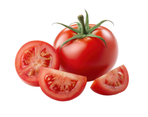Fresh, whole tomato and slices