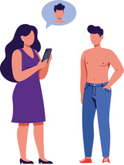 Fototapeta premium Woman texting man casual communication modern lifestyle vector illustration 