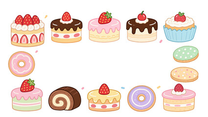 カラフルなスイーツが並んだかわいいお菓子のフレーム素材