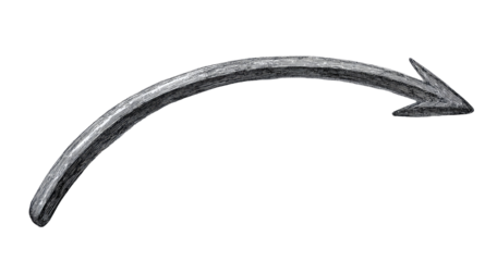 A textured, grayscale curved arrow points to the right