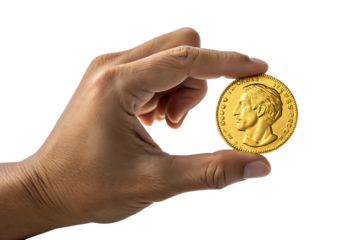 gold coin with profile portrait currency, cutout, PNG isolated on a white or transparent background, AI