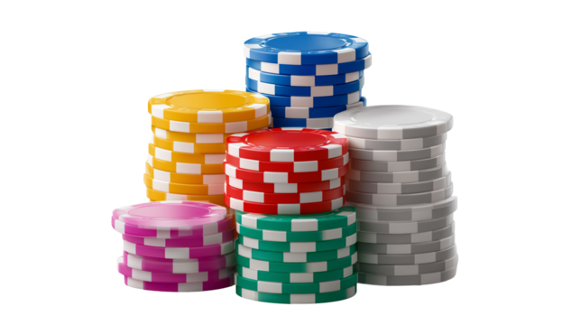 Stack of colorful casino chips PNG on transparent background