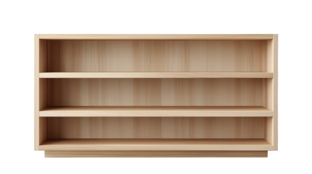 Modern wooden shelf with three spacious levels for books and decor in a minimalist design at home Generative AI