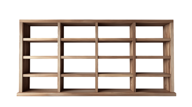 Wooden shelving unit with multiple compartments suitable for various purposes in a modern setting Generative AI