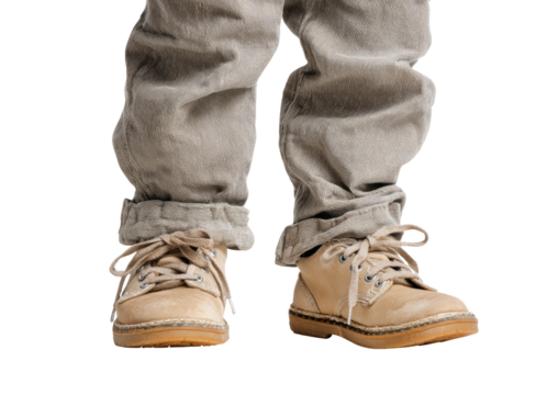 Close-up of child's legs and light beige shoes