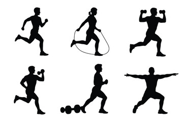 Vector art of silhouettes of people exercising