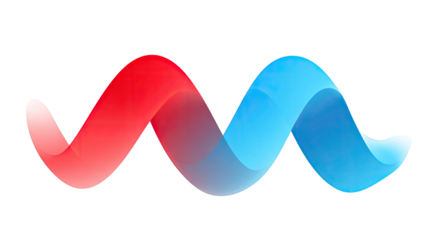 Abstract, wavy, flowing design; red and blue gradient
