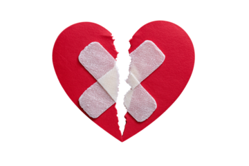 Heart symbol torn in half with bandages representing healing after a breakup or heartache Generative AI