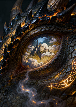 Dragon's Gaze Castle Reflection in a Mythical Creature's Eye