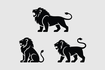 Vector art of collection of lion silhouettes © Shovon