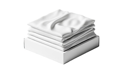 Stacked white fabric on a white pedestal