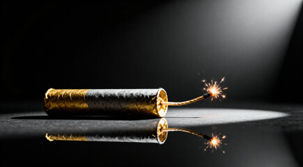 High-Stakes Concept: A Lit Dynamite Bomb in a Spotlight with a Burning Fuse