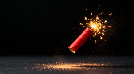 Igniting a Red Firecracker with Golden Sparks for a Diwali Celebration