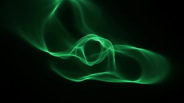 Seamlessly looping animation of smooth, flowing emerald green light trails creating organic abstract patterns organic abstract patterns, motion, wave