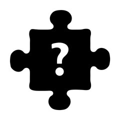 Black puzzle piece with a question mark in the center signifying doubt