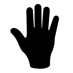 Black silhouette of a hand with fingers extended on a white background