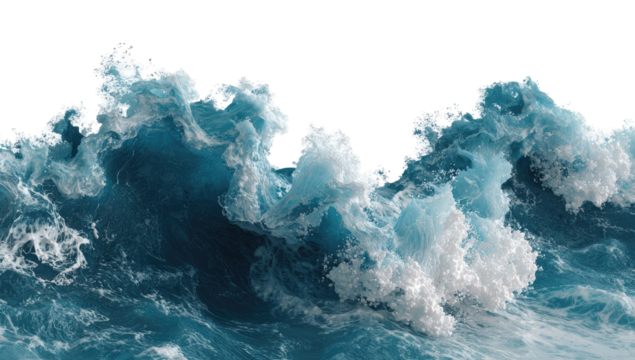Powerful ocean waves, frothy white crests against a deep blue sea - Powered by Adobe