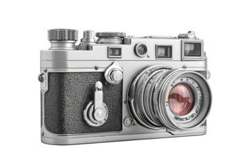 Vintage silver camera, detailed view