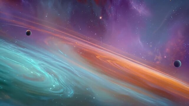 Abstract cosmic space scene with planets and colorful nebulae