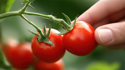 Freshly handpicked cherry tomatoes on vine highlighting organic gardening practices