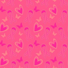Breast cancer month seamless pink ribbon day mammogram pattern for medical accessories and medicine textiles