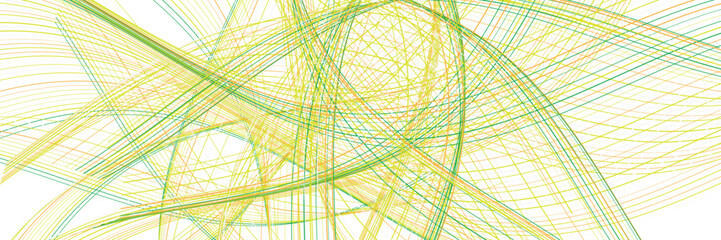 Dynamic abstract background of intersecting green and yellow flowing lines forming motion energy waves modern geometric digital art texture ideal for creative design visual compositions