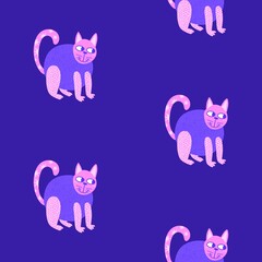 Animals seamless cats pattern for wrapping paper and fabrics and linens and kids clothes print