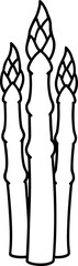 Three Asparagus Spears Black and White Line Drawing for Botanical and Culinary Use
