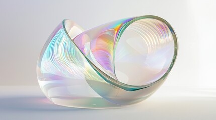 A beautiful transparent glass sculpture features swirling shapes and a vibrant play of colors, reflecting light and creating an ethereal appearance.
