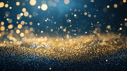 Obraz premium This stunning image features bright golden sparkles and shimmering light on a deep blue background, creating a magical atmosphere perfect for celebrations.