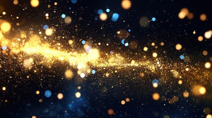 Fototapeta premium A mesmerizing display of golden and blue particles glowing against a dark background, creating a captivating cosmic illusion.