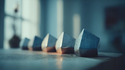 Minimalist wooden objects in soft natural light on a table