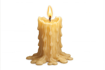 Burning candle creating warm light, dripping melted wax, glow, heat and ambiance on a transparent background