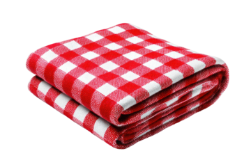 Folded red and white checkered tablecloth (7)
