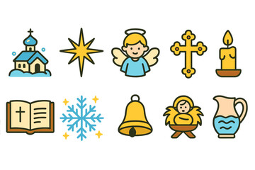 Fototapeta premium Christmas festive flat icon set. holiday, decoration and tradition icons flat collection