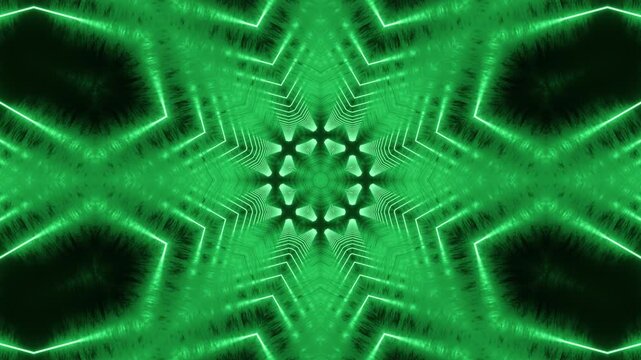 Acid neon kaleidoscope abstract mandala background glowing in octagonal fractal symmetry, luminous futuristic visuals evolving into radiant digital motion formations