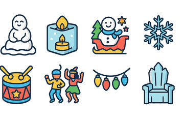 Fototapeta premium Winter holiday line icon set. christmas, festive season symbols outline collection