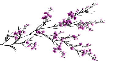 Fototapeta premium A vibrant, stylized branch of small, clustered purple flowers
