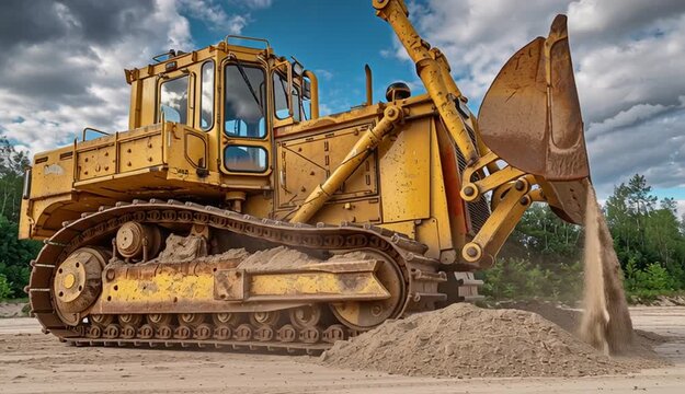 Construction site and industrial heavy machine excavator outdoor. Excavator digger. Heavy equipment machinery. Industrial heavy equipment