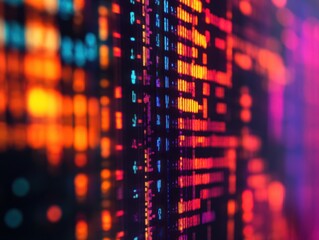 Digital information flows in glowing lines of light on a dark screen.